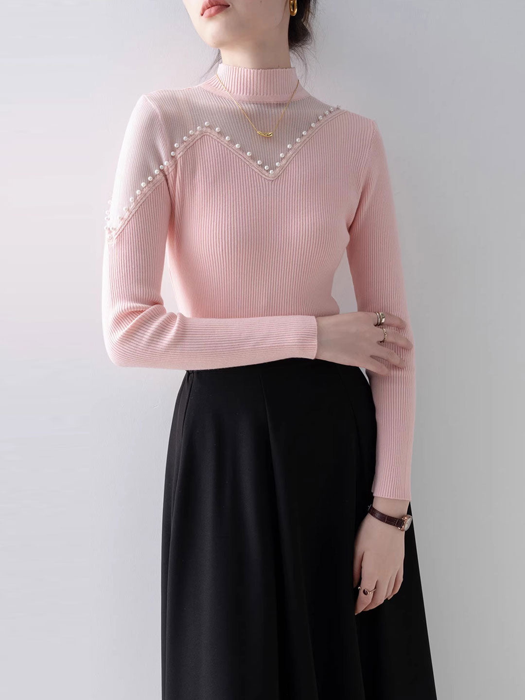 Rachel Elegant Beaded Panel Knitted Top