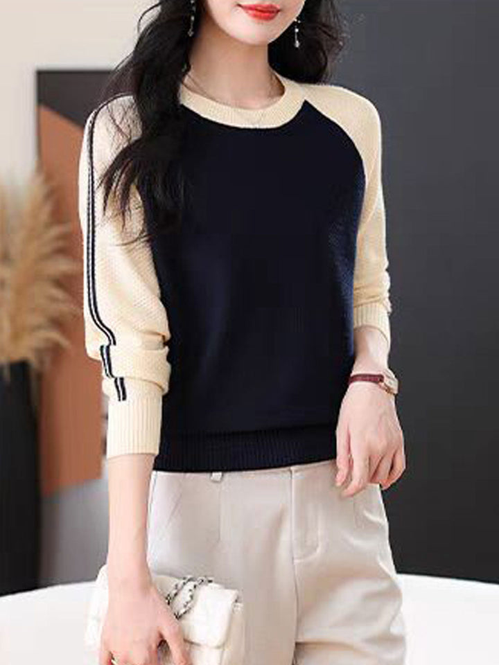 Camila Casual Crew Neck Colorblock Knitted Sweater