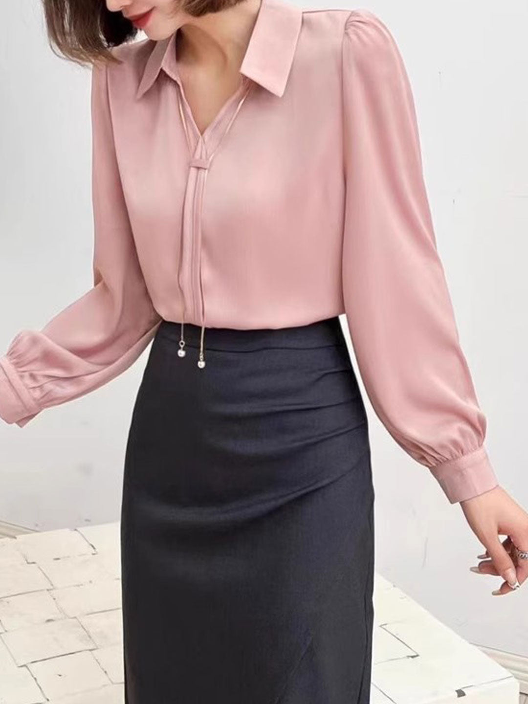 Claire Elegant V-Neck Satin Shirt