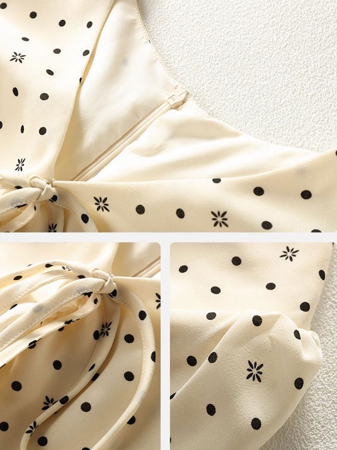 Claire Cute V-Neck Puff Sleeve Polka Dot Dress