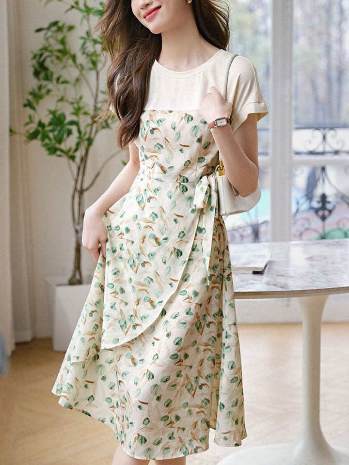 Kayla Elegant Crew Neck Floral Printed Dress