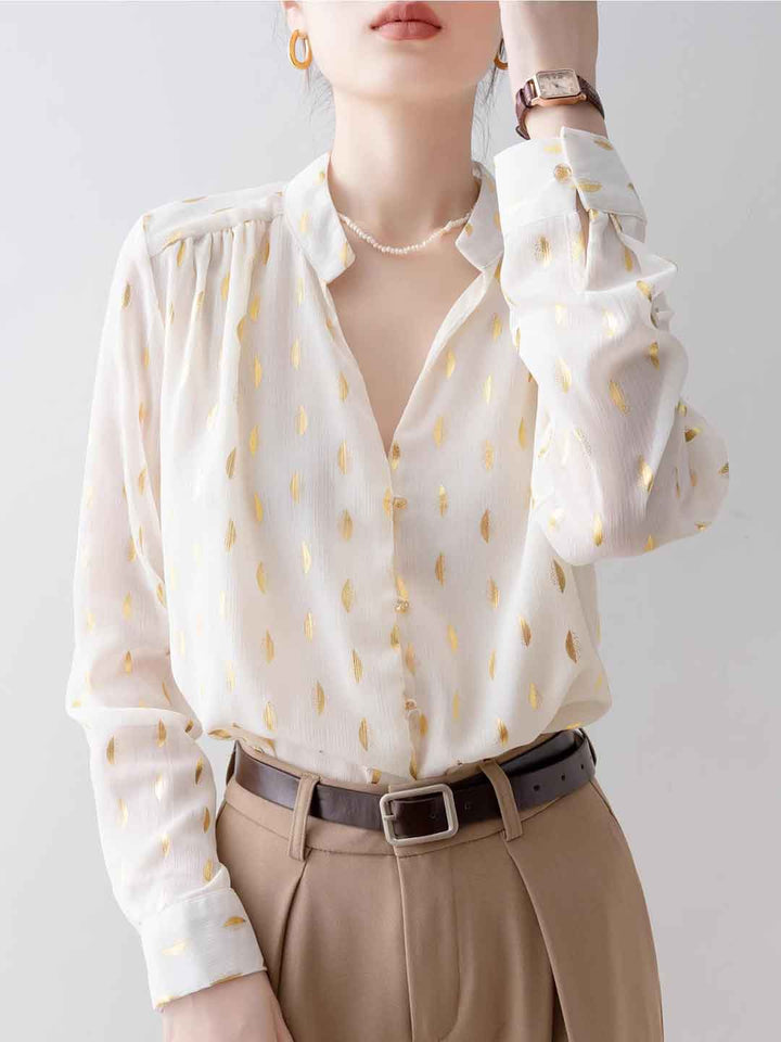 Ashley Loose V-neck Hot Stamping Chiffon Shirt