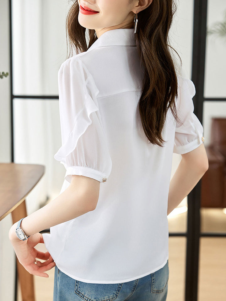 Elizabeth Elegant Lapel Chain Chiffon Shirt