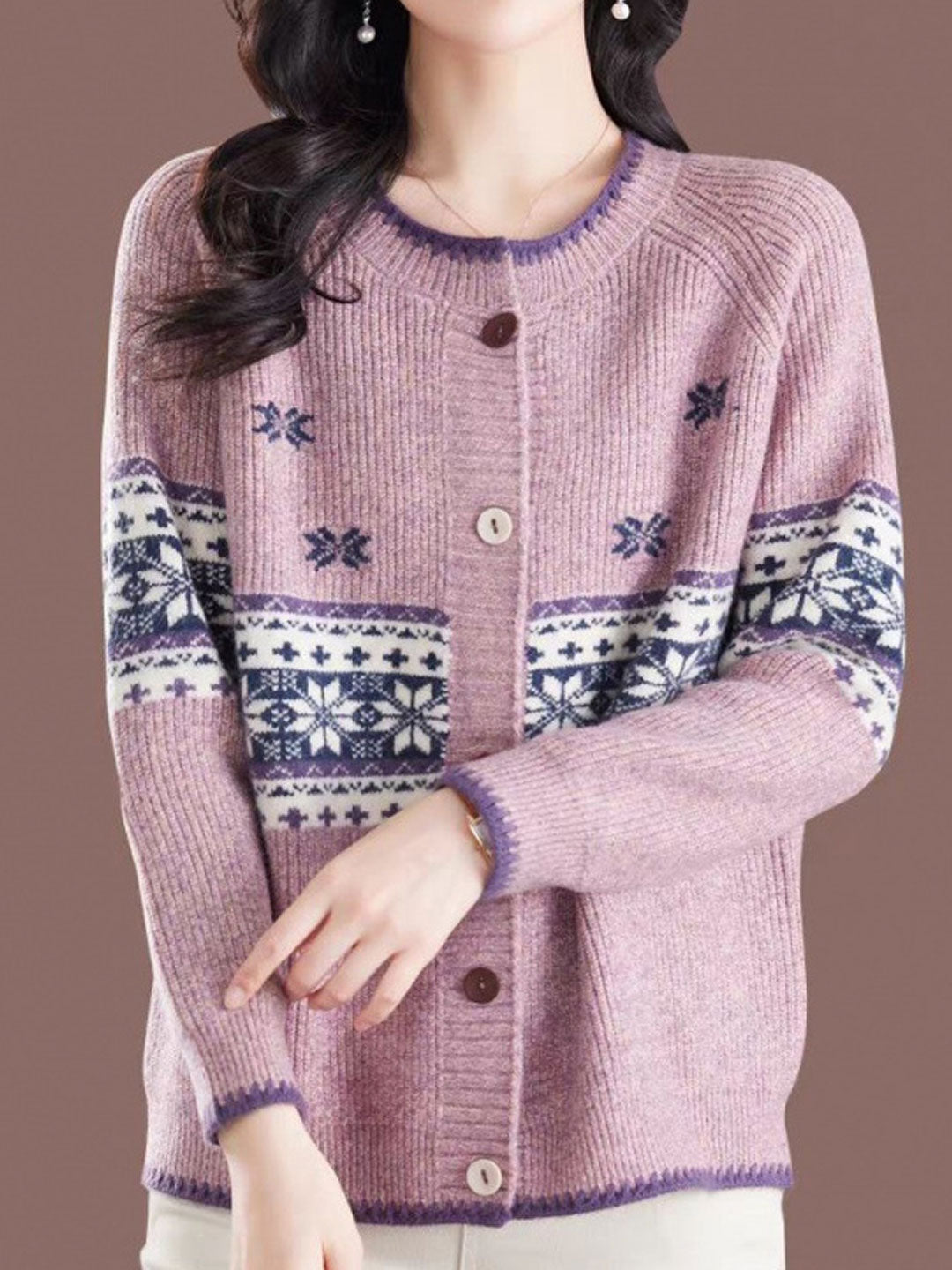 Katherine Vintage Crew Neck Knitted Cardigan