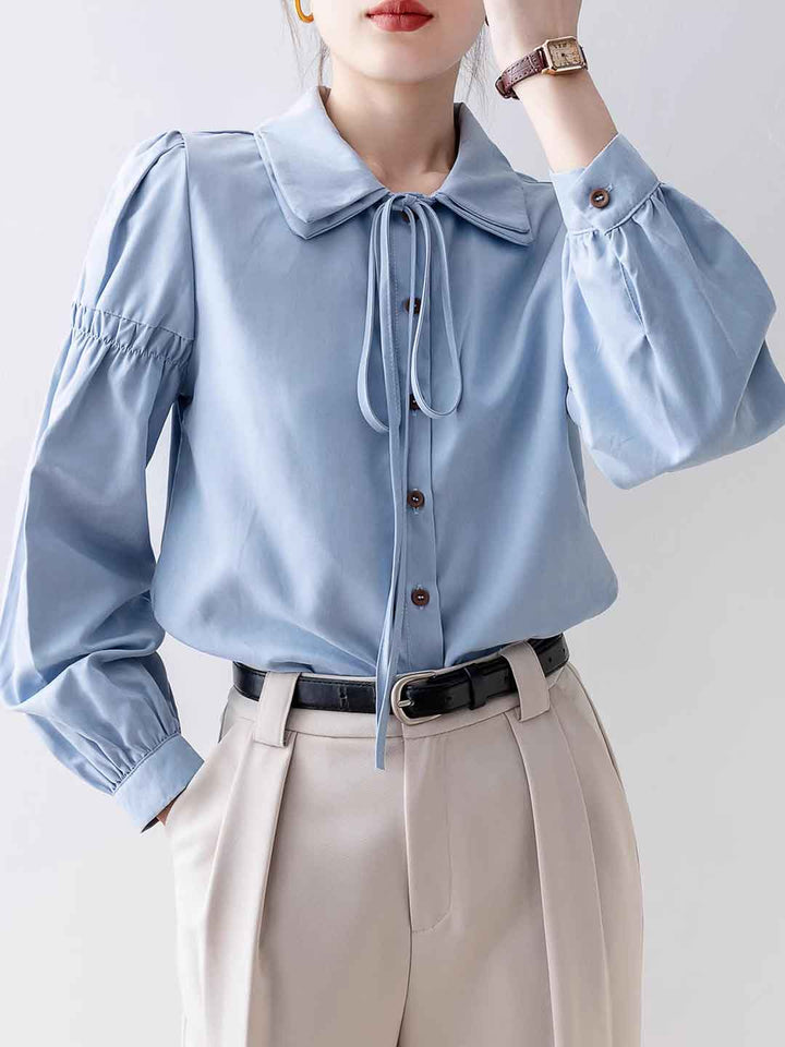 Hannah Classic Double Collar Tie Puff Sleeve Shirt