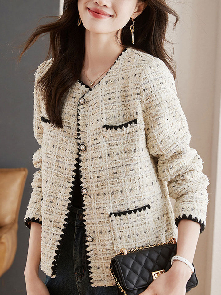 Rachel French Style Crew Neck Tweed Jacket