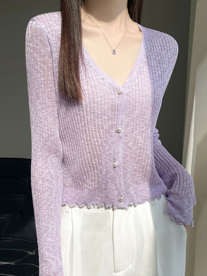 Bella V-Neck Solid Color Auricular Knitted Cardigan