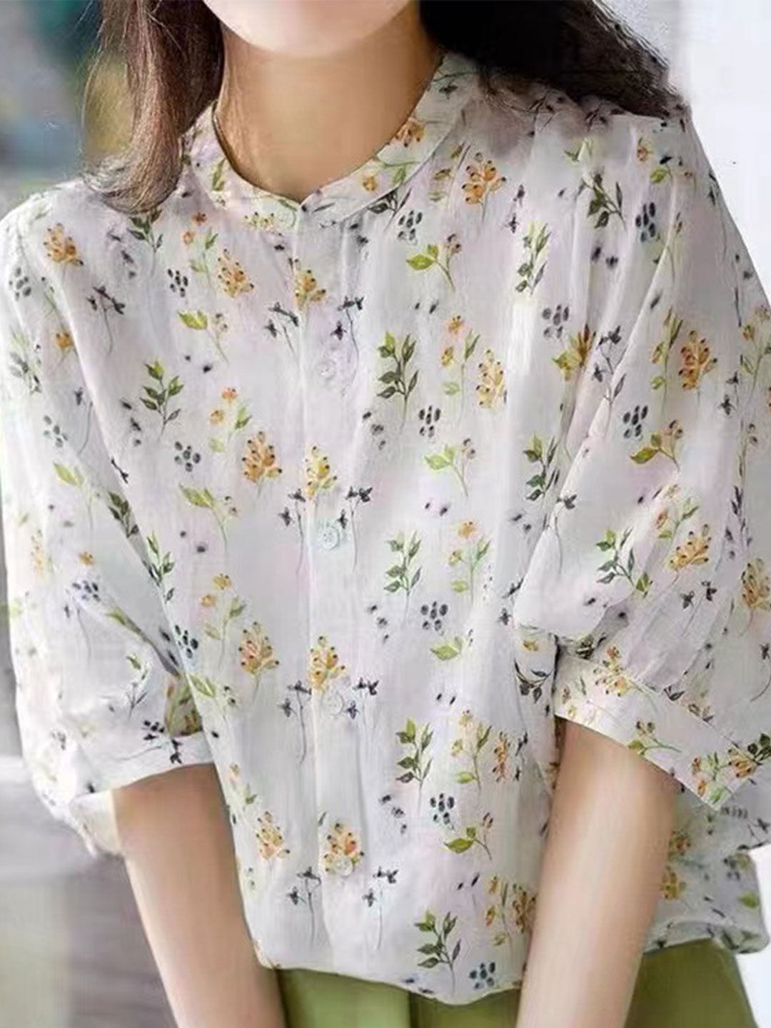 Abigail Retro Floral Printed Puff Sleeve Blouse