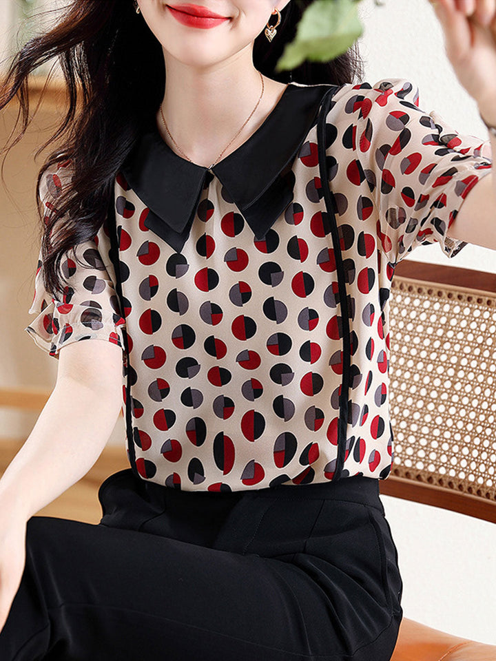 Grace Classic Doll Collar Puff Sleeve Polka Dot Top