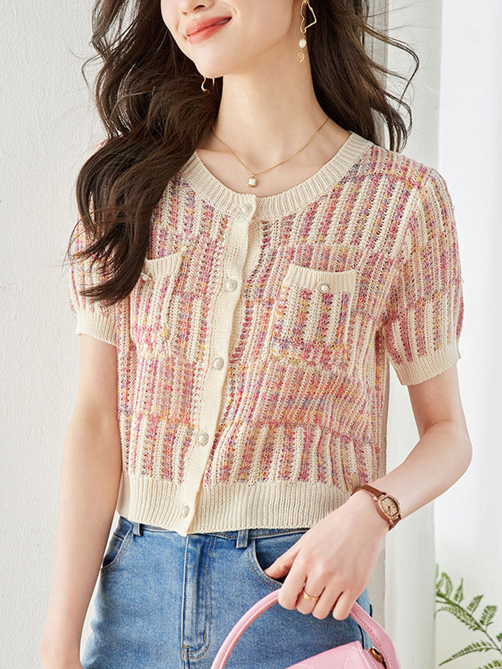 Lauren Loose Crew Neck Striped Knitted Cardigan