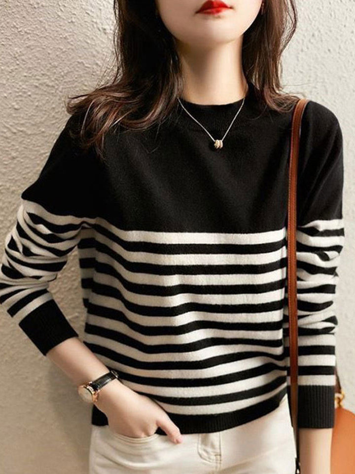 Rachel Classic Crew Neck Striped Contrast Knitted Sweater