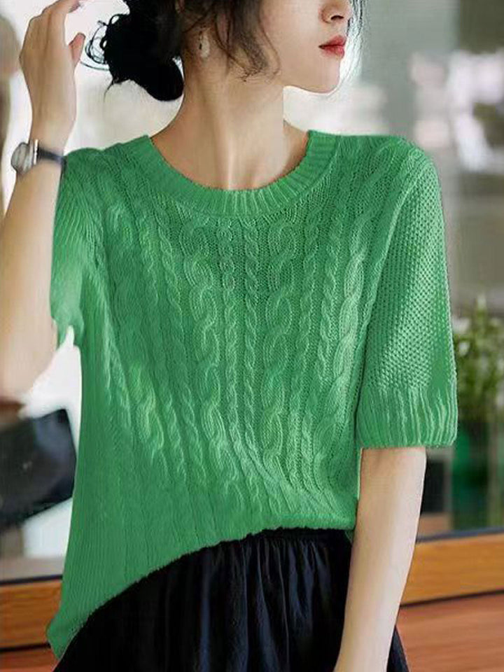 Angelina Loose Crew Neck Twisted Hollowed Knitted Top