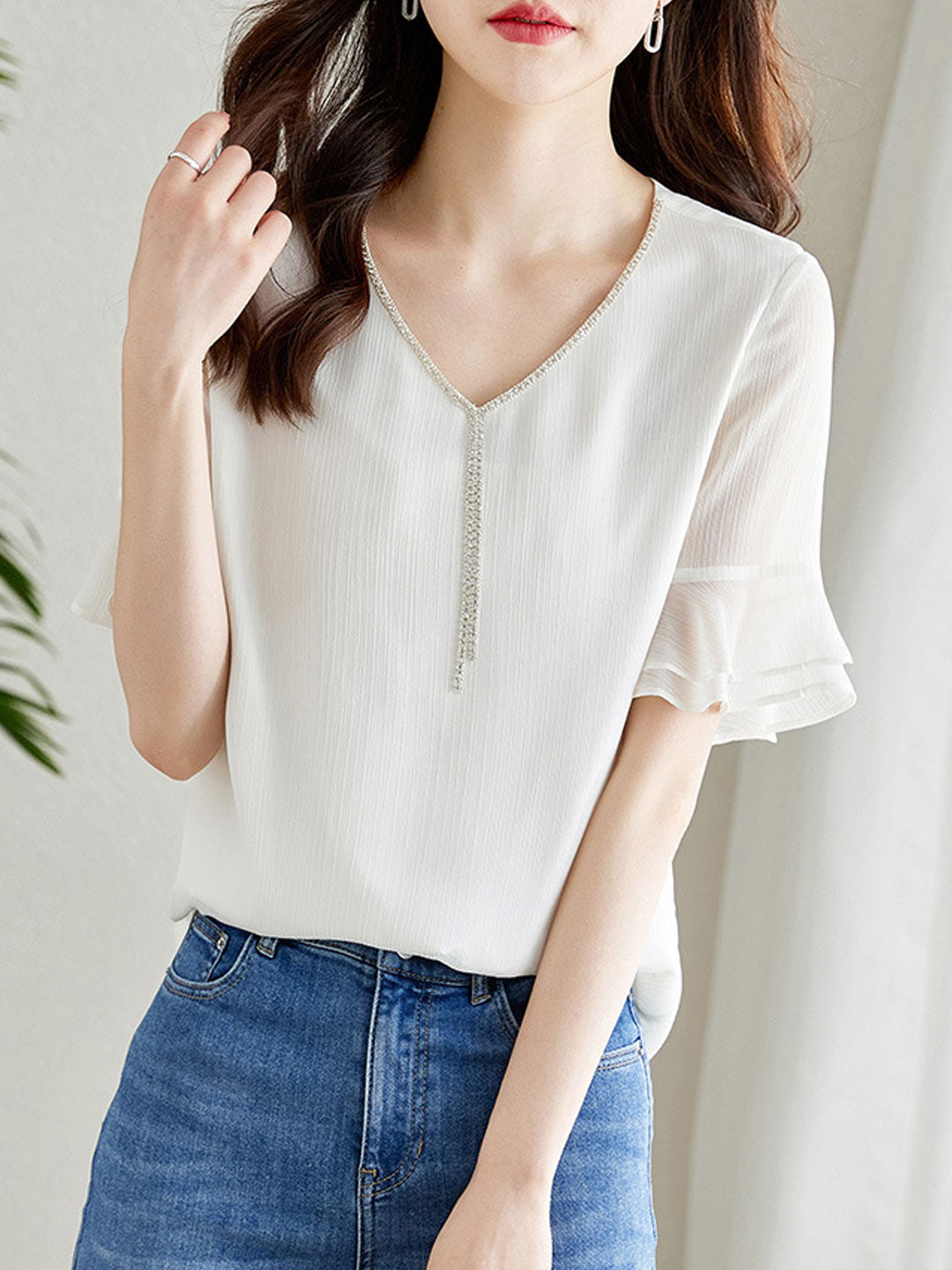 Ava Loose V-Neck Chiffon Top