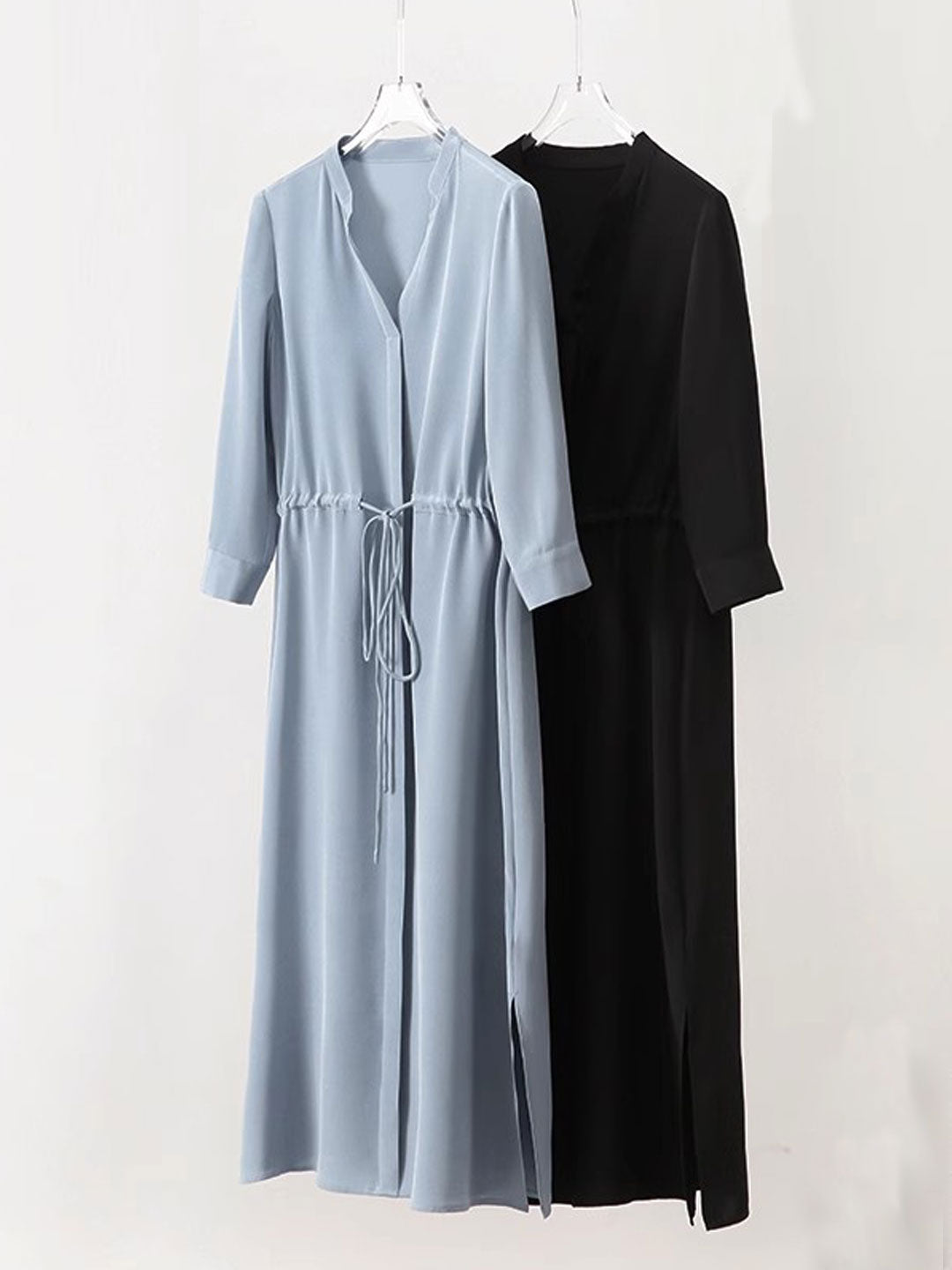 Claire Elegant V-Neck Puff Sleeve Solid Color Dress