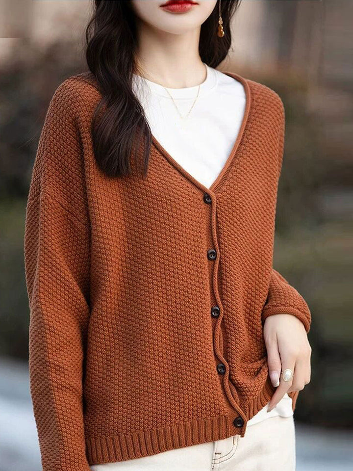 Faith Loose V-Neck Solid Color Knitted Cardigan