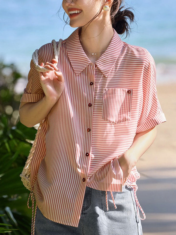 Kayla Classic Adjustable Drawstring Striped Shirt