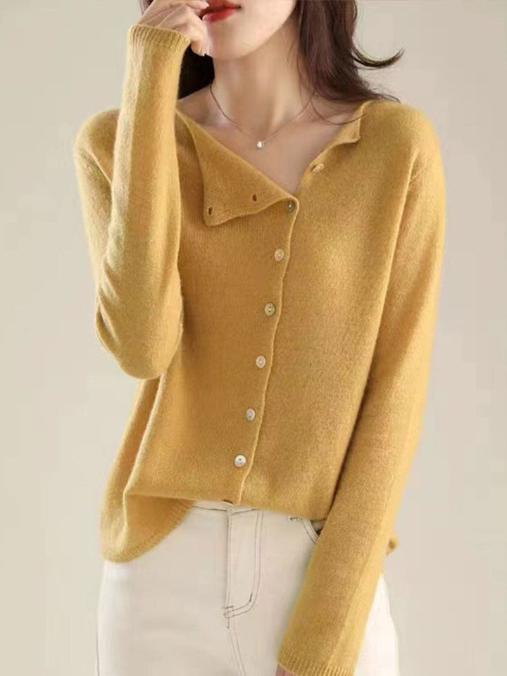 Kayla Classic Crew Neck Knitted Cardigan-Yellow