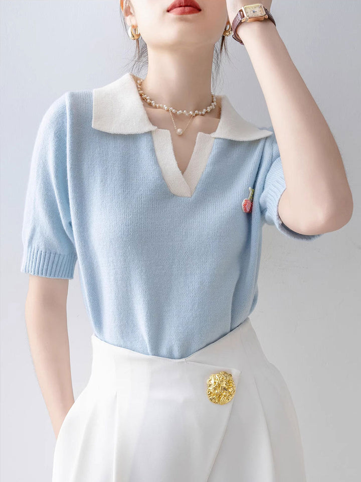 Leah Classic Polo Collar Ice Silk Knitted Top