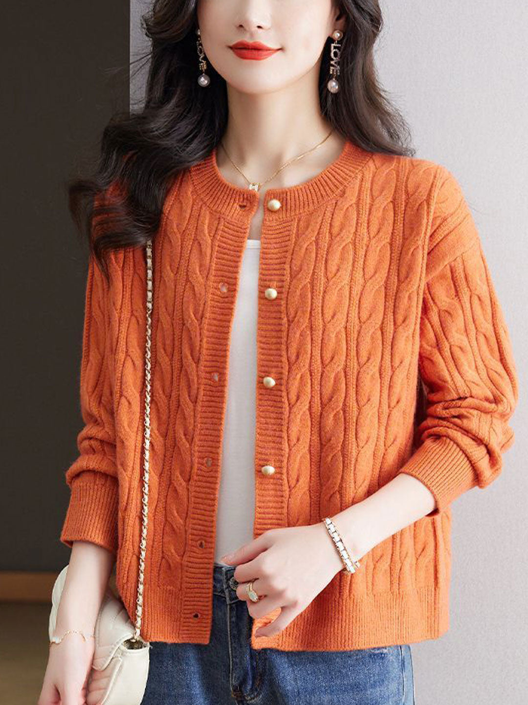 Anna Loose Crew Neck Knitted Cardigan