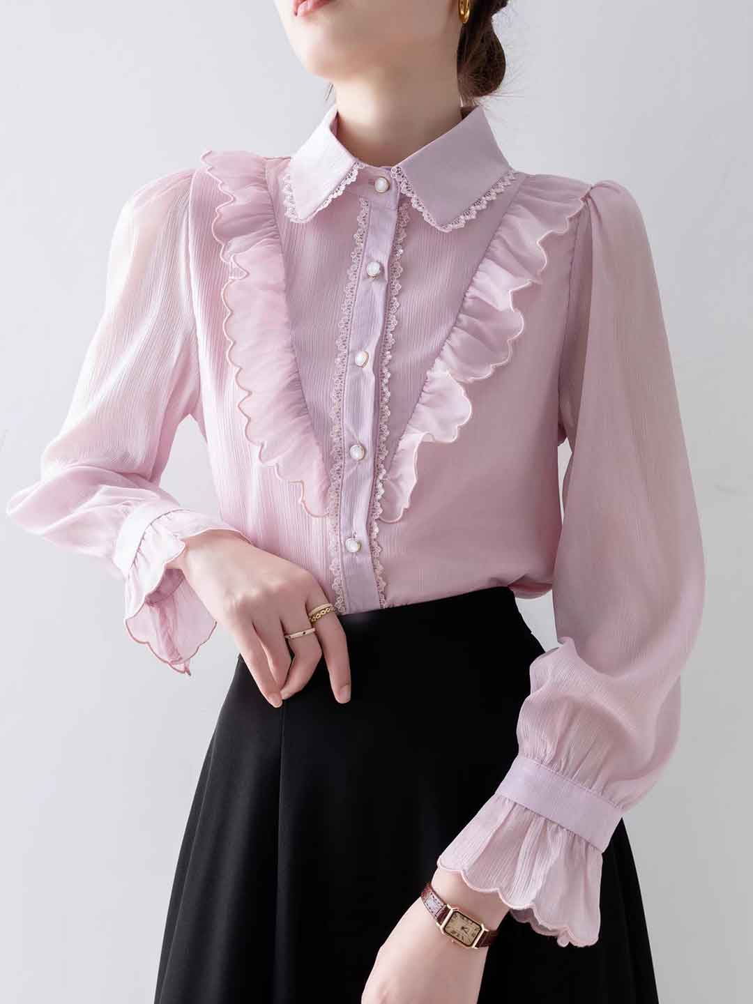 Emma Loose Doll Collar Flare Sleeve Ruffled Shirt