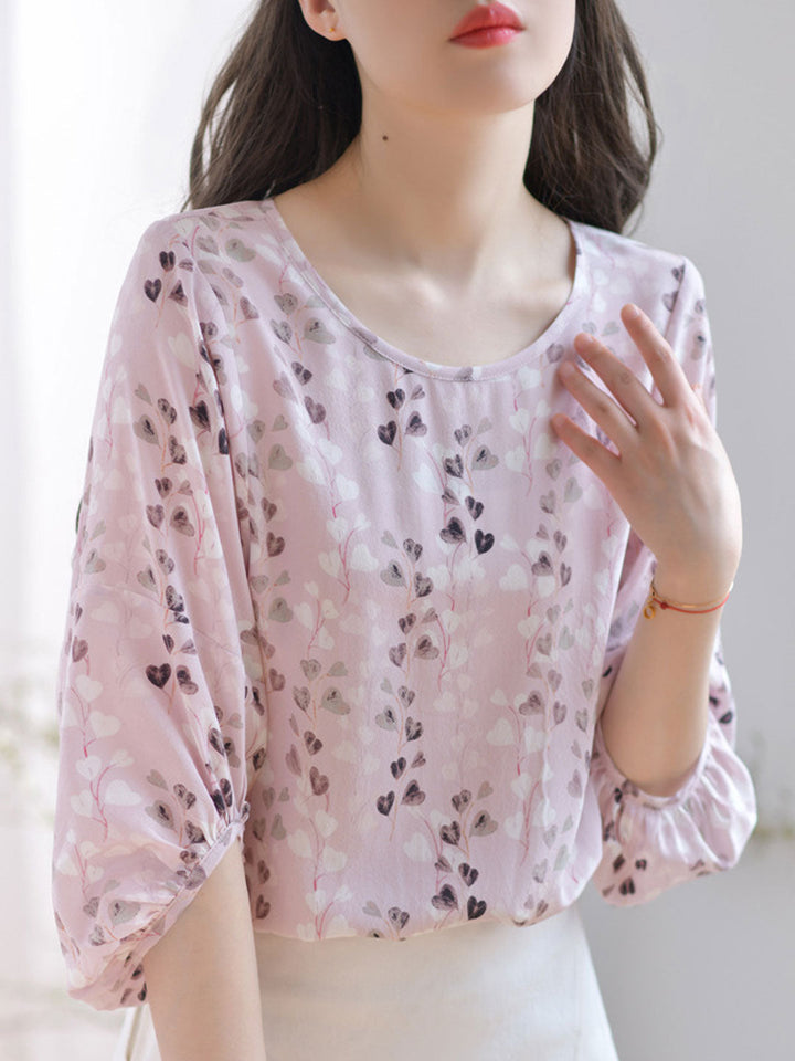 Grace Loose Balloon Sleeve Printed Blouse