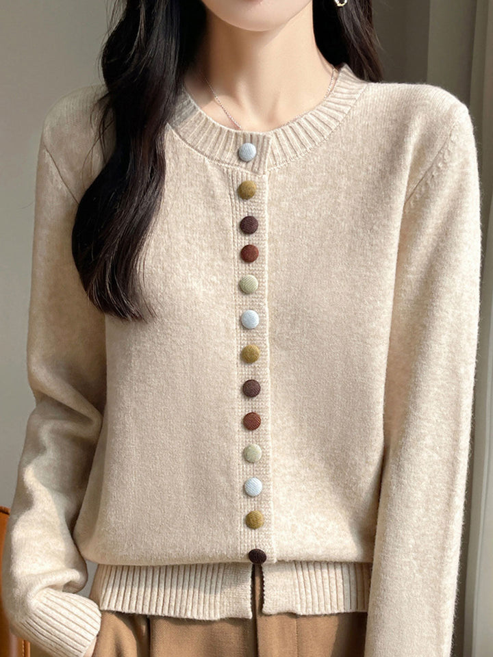 Sophia Classic Crew Neck Colorful Button Knitted Cardigan