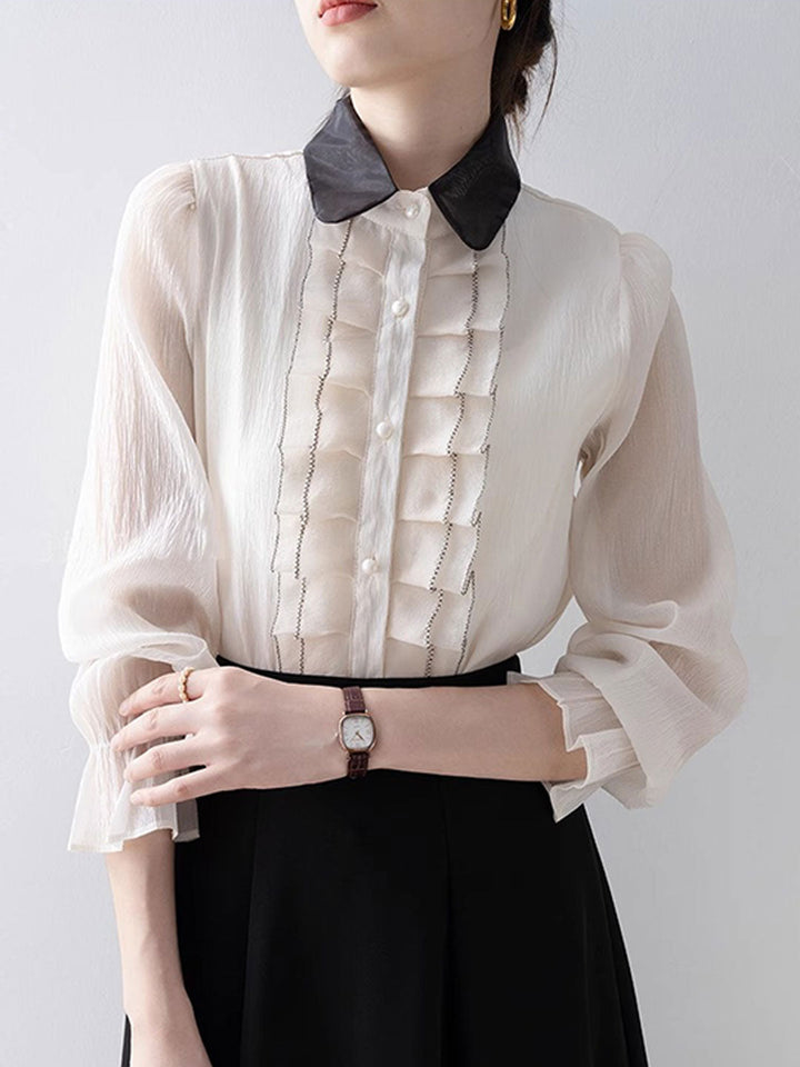 Isabelle Vintage Embroidered Pleated Ruffle Shirt