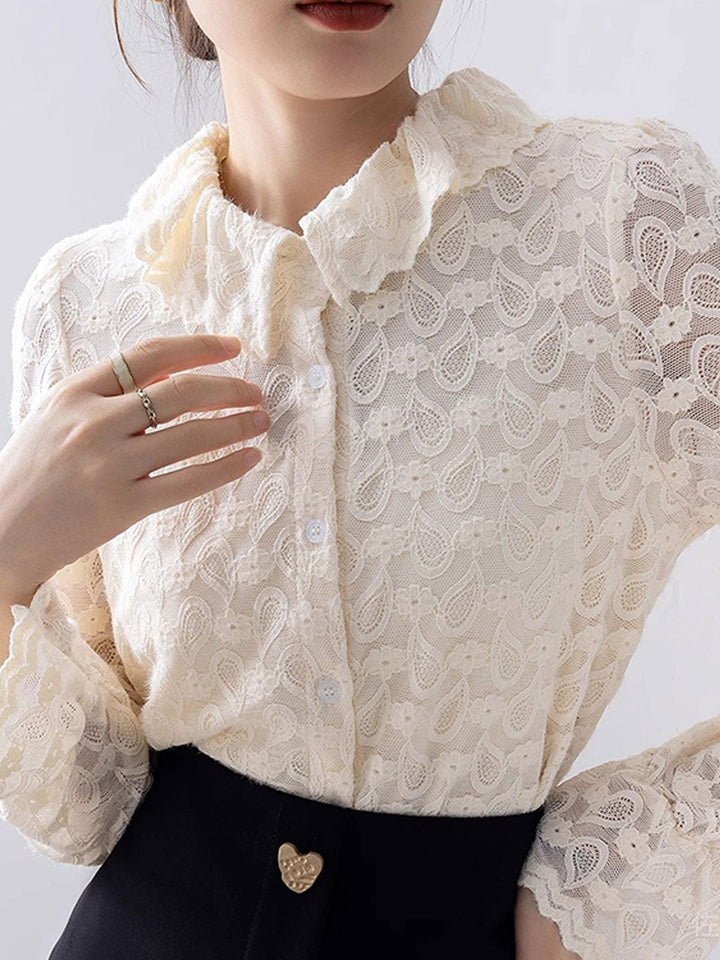 Lauren Classic Flare Sleeve Lace Chiffon Shirt