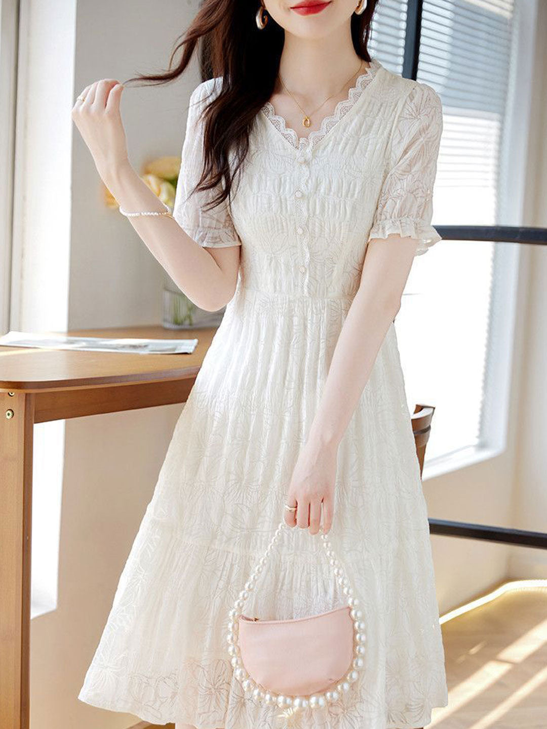 Ashley Elegant V-Neck Lace Patchwork Dress