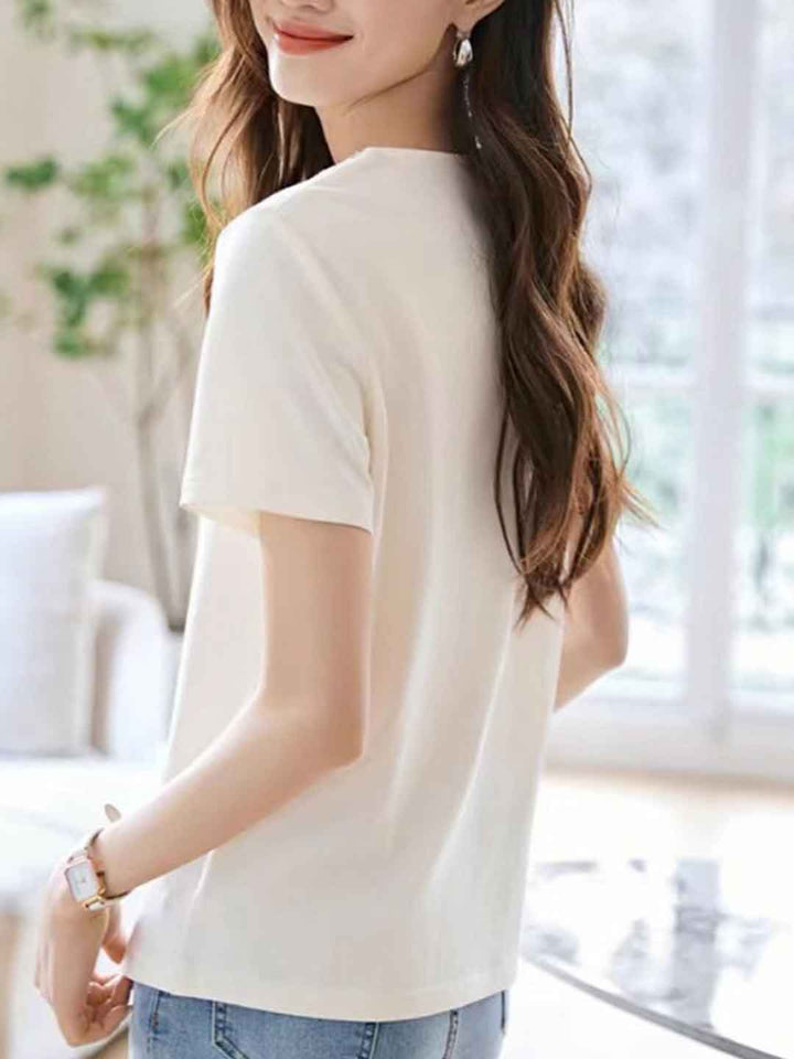 Avery Casual V-Neck Embroidered Top