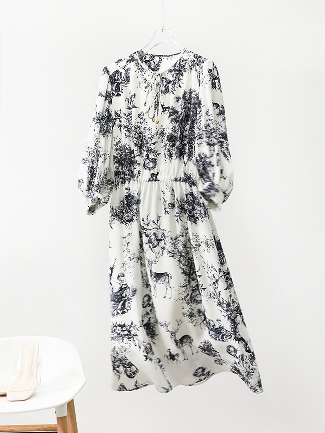 Alyssa Classic Lantern Sleeve Tie Printed Dress