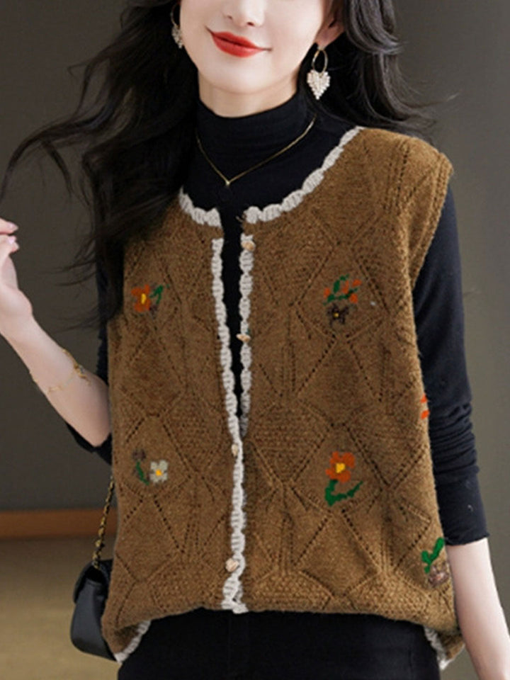 Elizabeth Loose Crew Neck Solid Color Knitted Vest