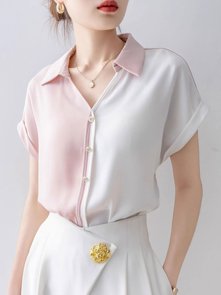 Caroline Loose Solid Color Satin Chiffon Shirt