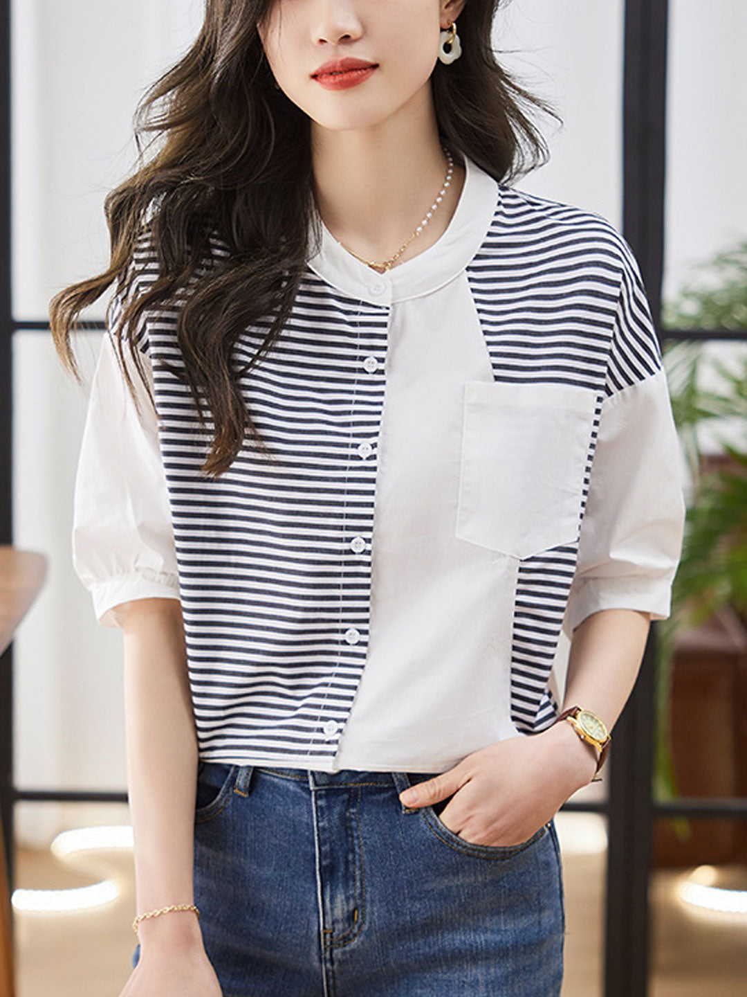 Natalie Casual Crew Neck Striped Cardigan