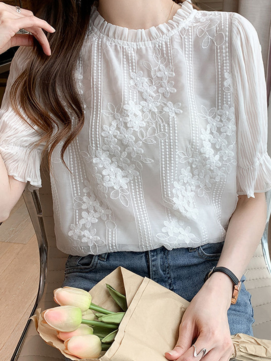 Raya Vintage Flare Sleeve Chiffon Blouse