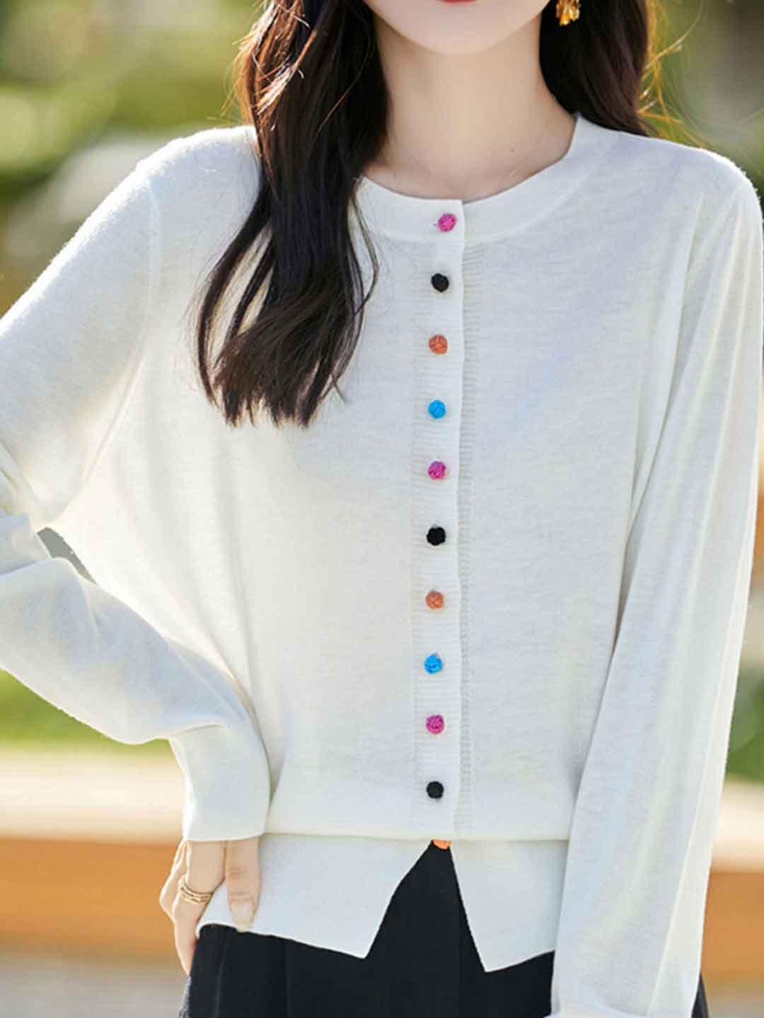 Brianna Classic Crew Neck Solid Color Knitted Cardigan