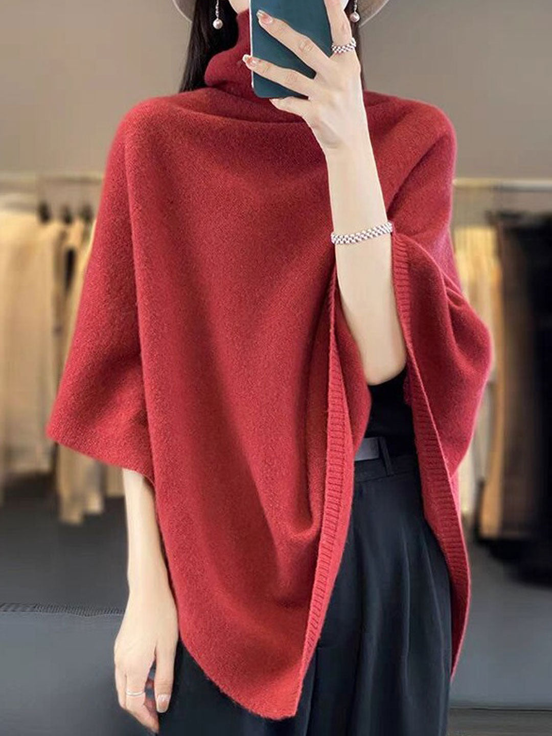 Gianna Loose Turtleneck Knitted Sweater Cape