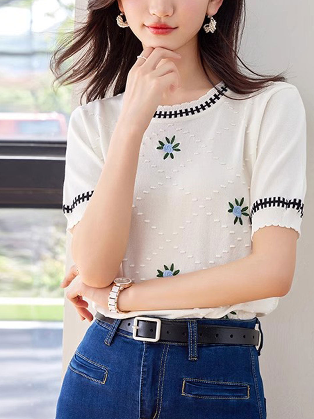 Julia Loose Diamond Embroidered Knitted Top