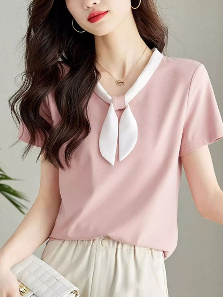 Serenity Classic V-Neck Solid Color Bow Top