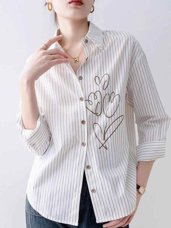 Brianna Slim Polo Collar Printed Striped Shirt