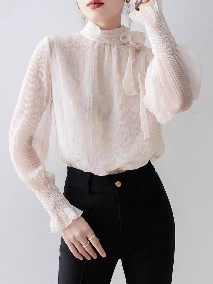 Ava Elegant Half Turtleneck Floral Chiffon Top