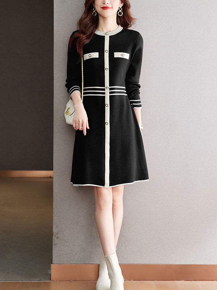 Maria Classic Crew Neck Solid Color Knitted Dress