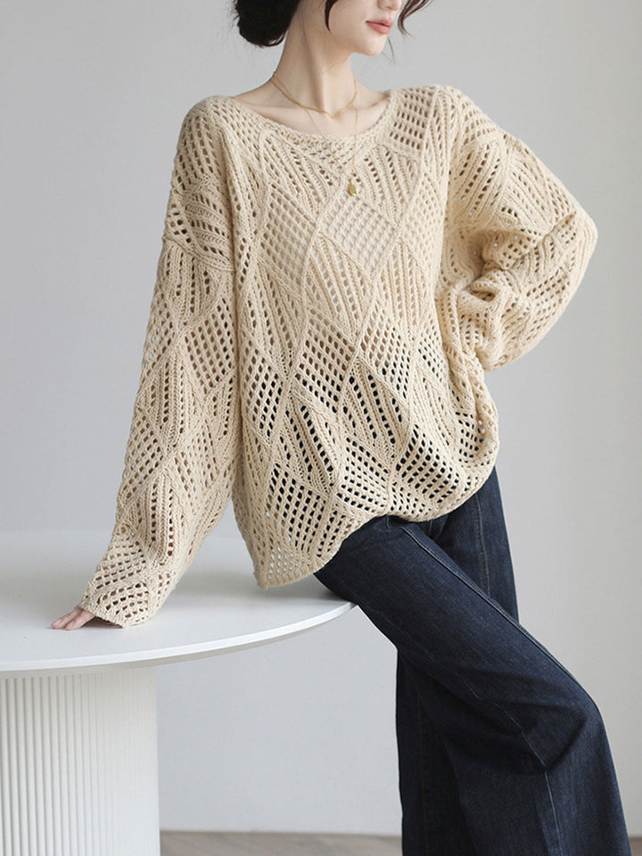 Isabelle Loose Crew Neck Hollowed Knitted Sweater