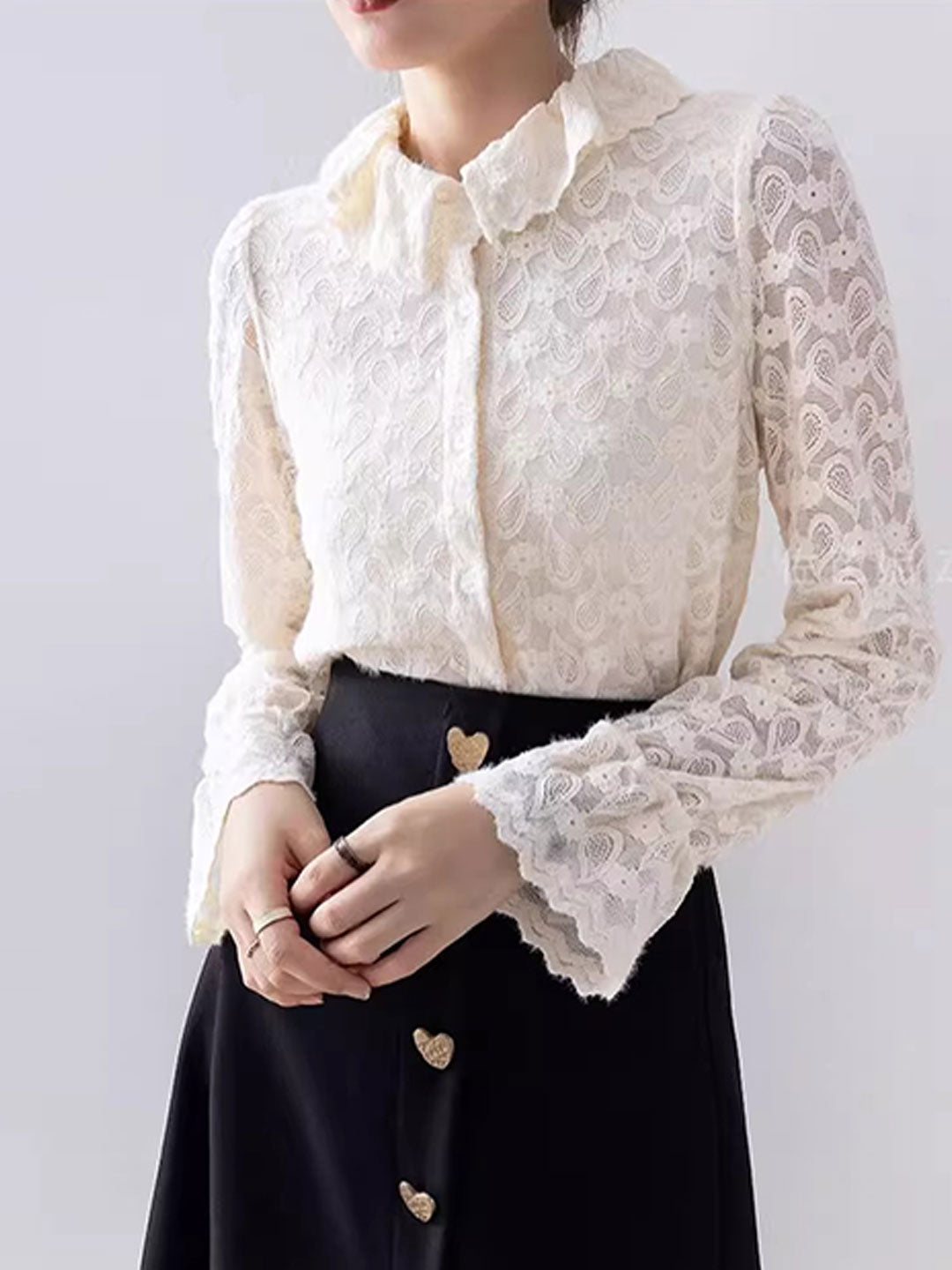 Lauren Classic Flare Sleeve Lace Chiffon Shirt