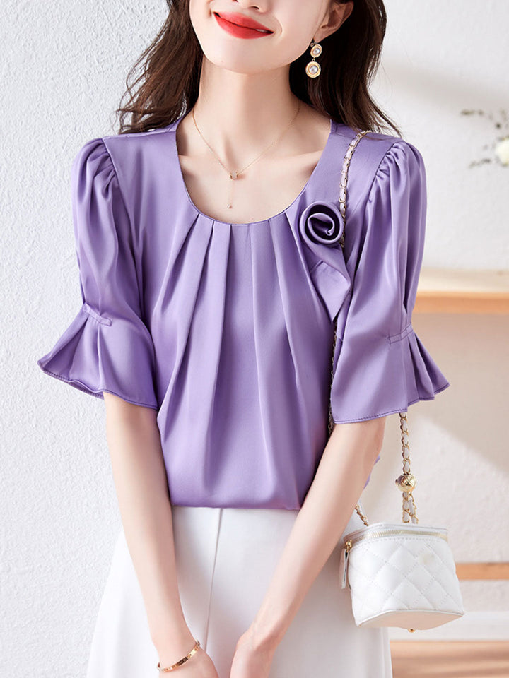 Bailey Classic Crew Neck Floral Satin Chiffon Top