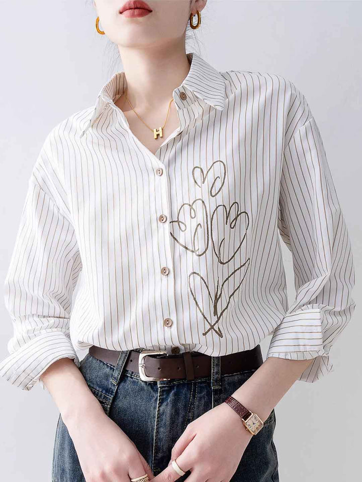 Brianna Slim Polo Collar Printed Striped Shirt