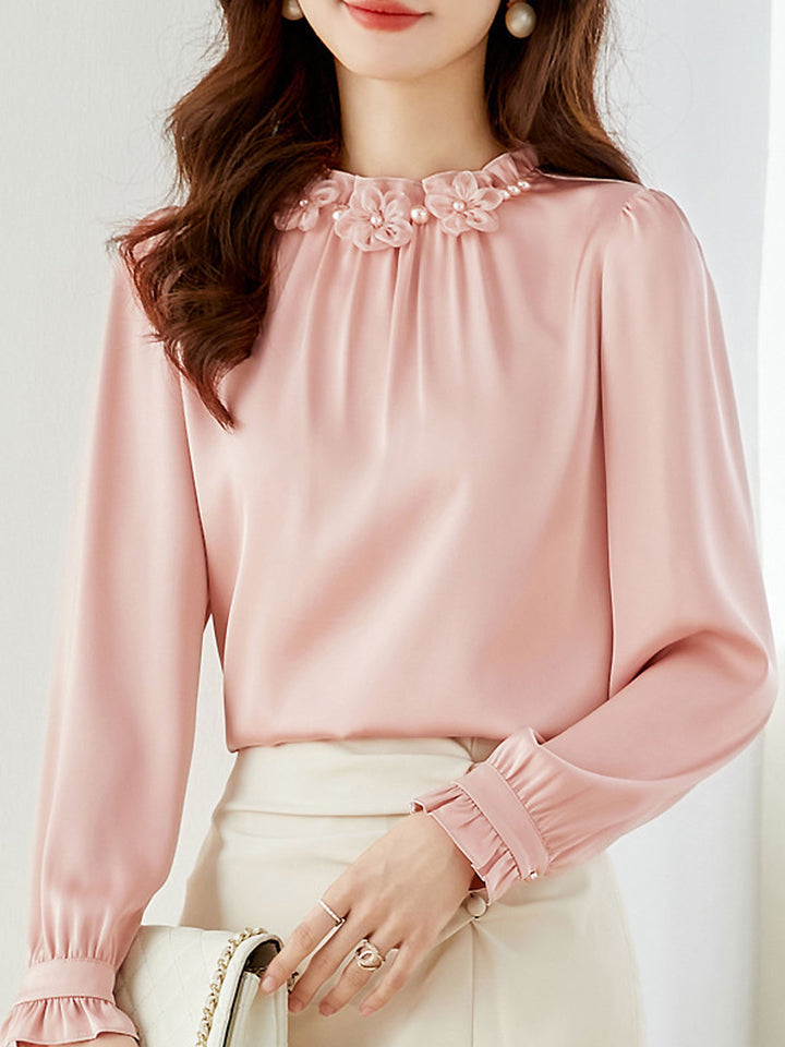 Jocelyn Classic Stand Collar Auricular Chiffon Top