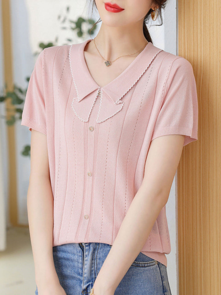 Amelia Loose V-Neck Solid Color Knitted Top