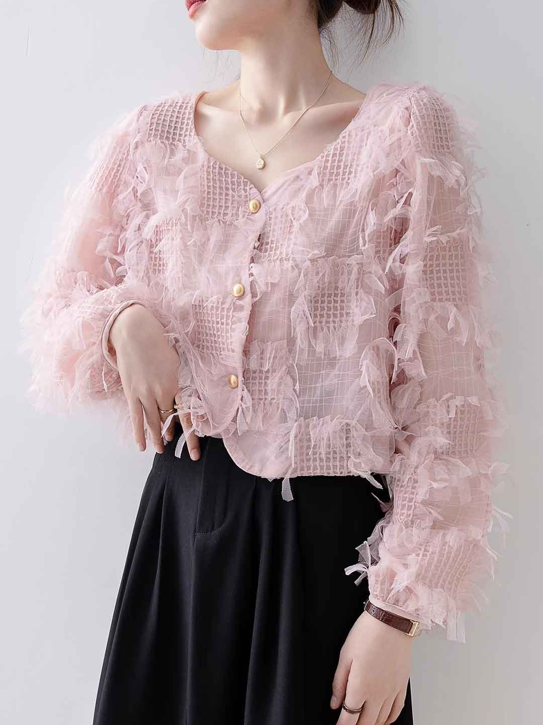 Madison Vacation Square Neck Tassel Lace Shirt