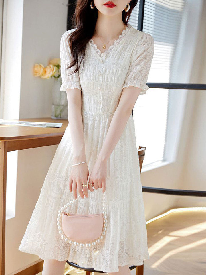 Ashley Elegant V-Neck Lace Patchwork Dress